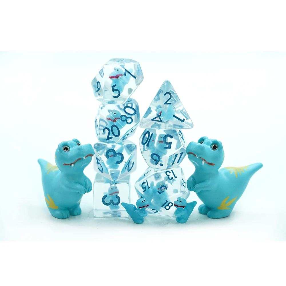 set di Dadi Animali DND da 7 Pezzi 16mm con Design Cucciolo Blu all'Interno per Gioco D&D per Dungeons and Dragons