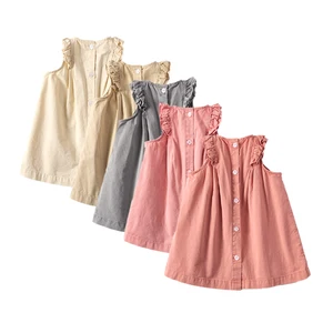 Wholesale Natural Dye Summer Dresses for Girls Cute Cartoon Floral Ruffle Embroidered Baby Clothes