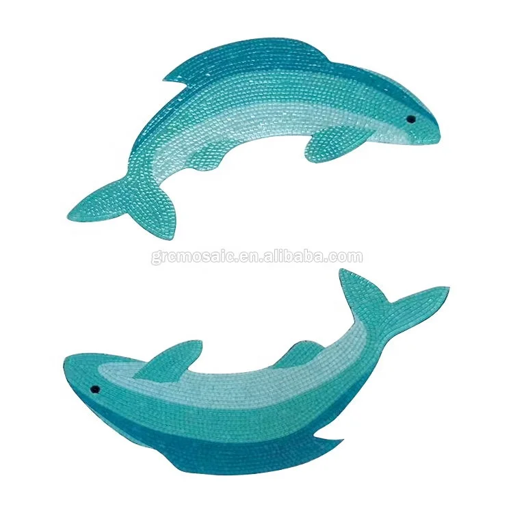 Custom Size Single Pattern Smooth Edges Animal World Glass Mosaic Dolphin Deco Hand Cut Lion Mural Sea Turtles Mosaic Pool Tiles