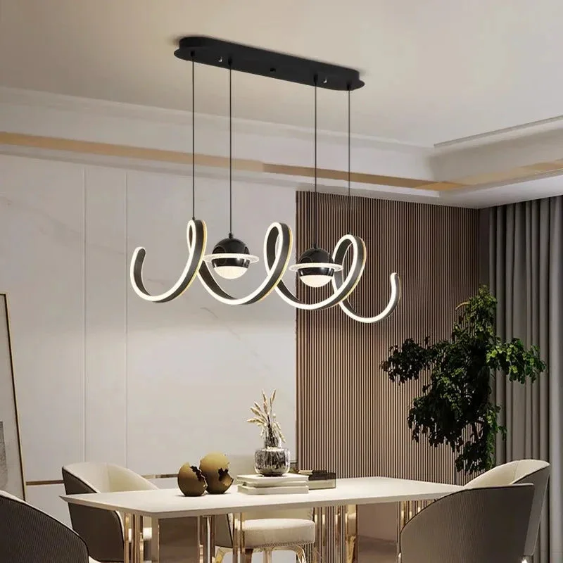 Low Ceilings Rectangle Pendant Light Modern Restaurant Hanging Lamps Kitchen Dining Wave Shape Minimalist Led Chandelier