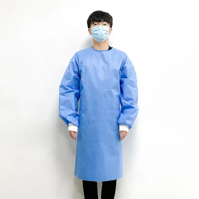 AAMI Level 2 Knitted Cuff Sms Waterproof Non-woven Disposable Protective Clothing Sterile Surgical Gown Isolation Gown