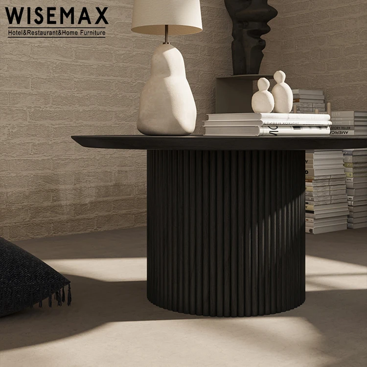 WISEMAX FURNITURE Japanese Living Room Furniture Round Solid Wood Tea Table Natural Color Ash Wood Coffee Table with Column Base