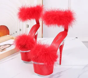 Factory Wholesale Sexy Ladies Party Sandals Mink Fur Exotic Dance Shoes Women High Heel Sandals