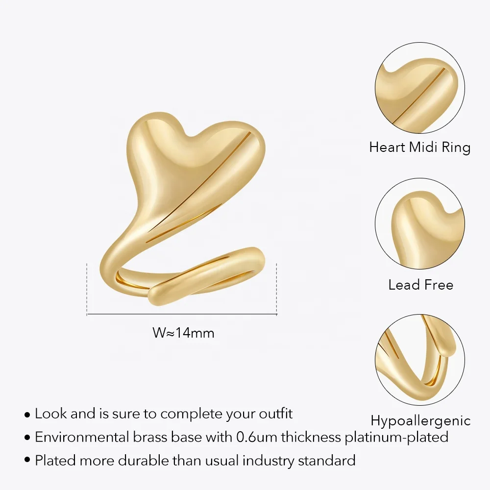 Latest 18K Gold Plated Brass Jewelry Small Solid Heart Pinky Tail  Midi Ring For Women Accessories Finger Ring R234210