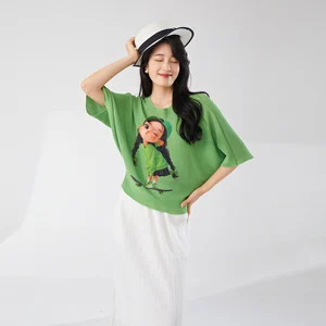 Best Selling Women Pleated Elegant T-Shirt Stretch Loose Plus Size Printed Bat Sleeve Top Design Ladies Short Sleeve Top