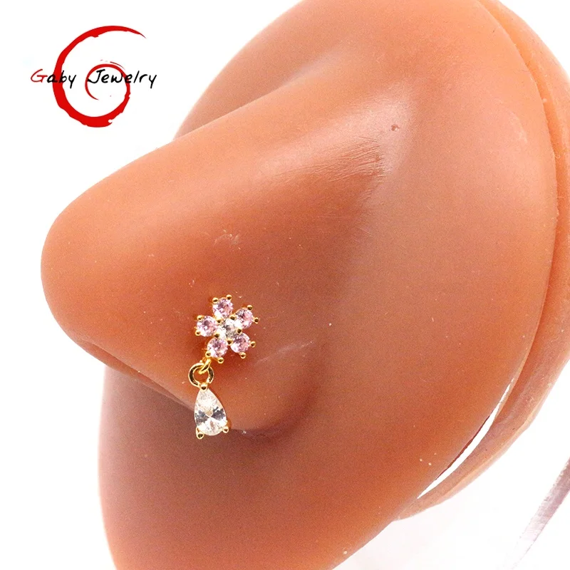 Gaby New Design L Shape Nose Rings for Women with Dangle Nose Ring 925 Sterling Silver Nose Ring Piercing Body Jewelry