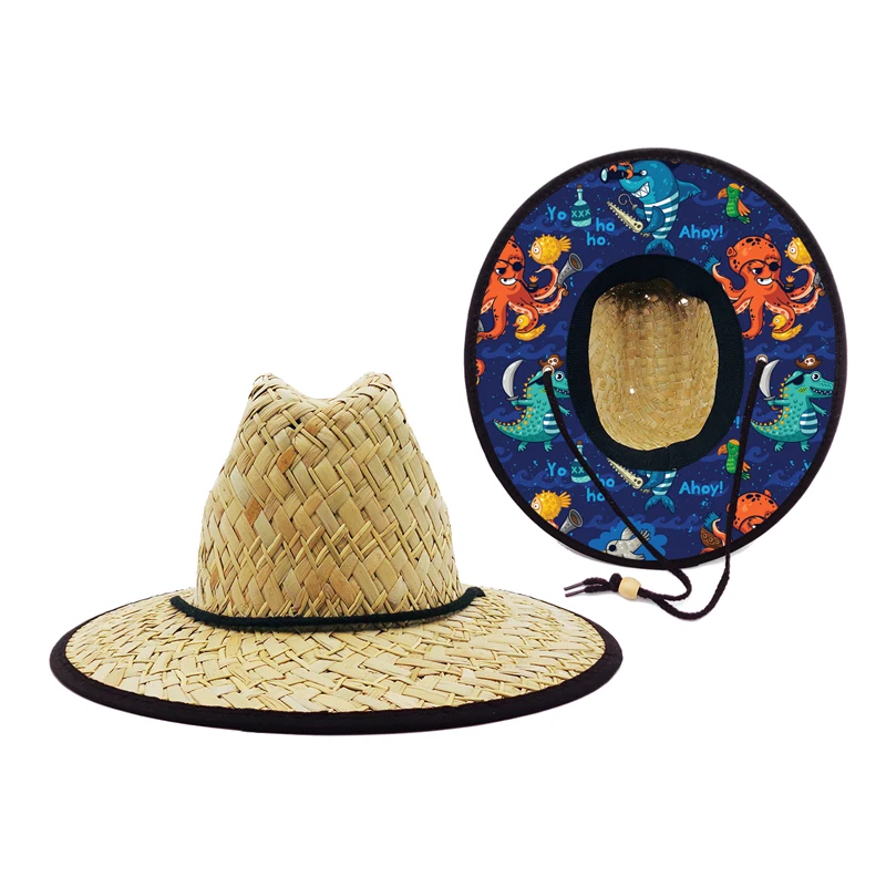 Sun Protection Custom Straw Lifeguard Hat Cute Octopus Wide Brim Hat Toddler Stylish Hats