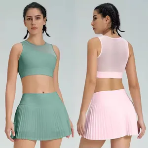 BNICE Best Sale Women Fitness Skirt Set Sheer Layer Tennis Skirt Inner Pocket Sports Skirt Sleeveless Custom Dress Print Logo