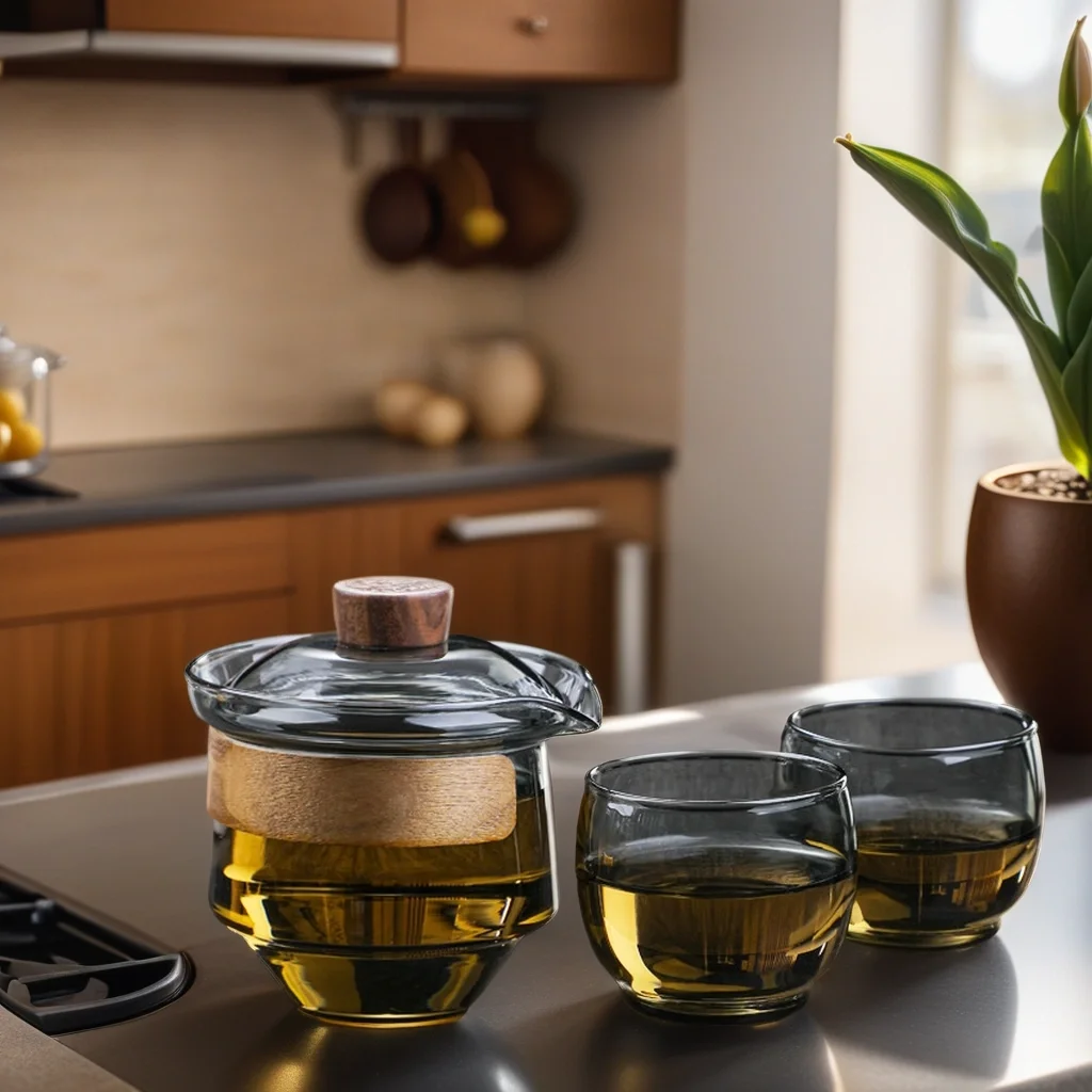 Portable 200ml High Borosilicate Glass and Heat Resistant with Filter Lid and Wood Grip Glass Tea Cup