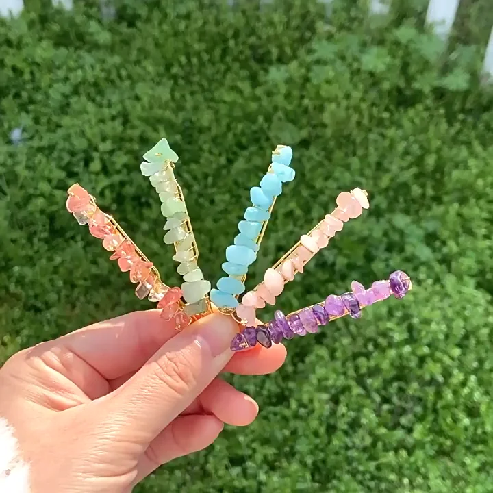 Rose Quartz Amethyst And Moonstone Crystal Hair Pins Gemstone Jeweled