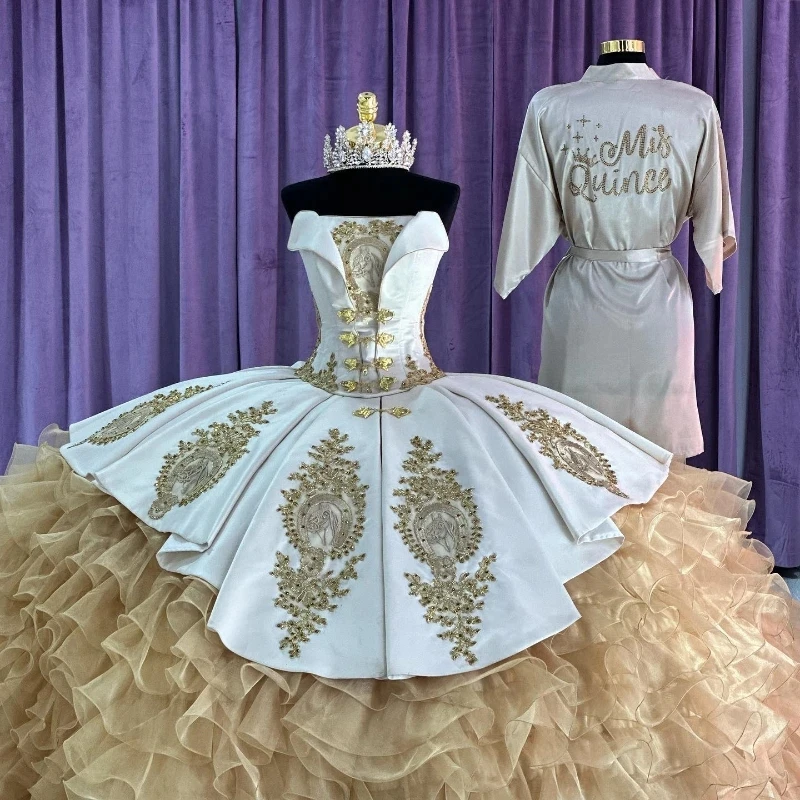 Mumuleo Champagne Princess Ruffles Quinceanera Dresses