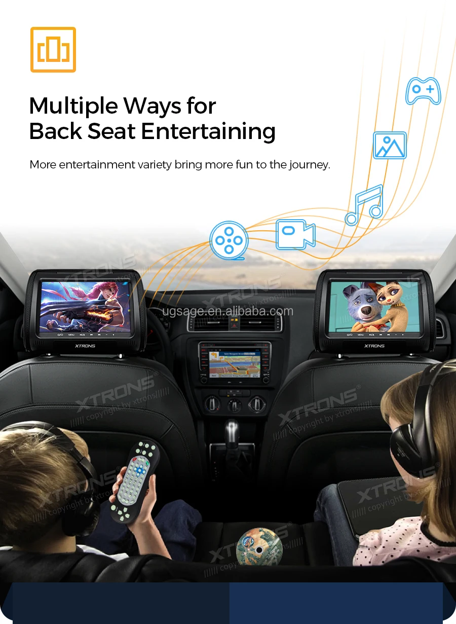 Xtrons 2x9 Inch Stylish Lcd Screen Car Headrest Monitor Dvd Player With