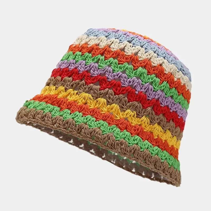 Панама от солнца с полыми цветами, вязаная рыбака, ручной работы, вязаная крючком, весенне-летняя Панама