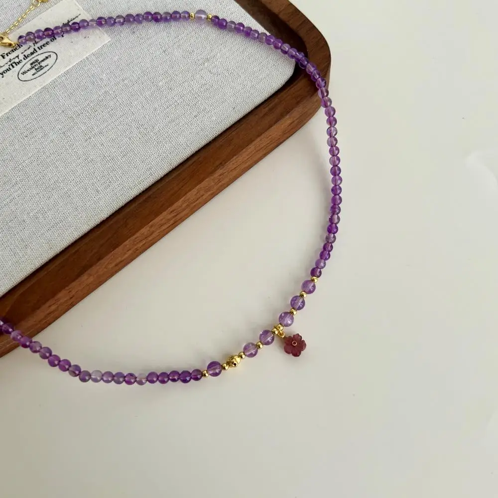 KAKODIY casual adjustable women's boutique jewelry purple natural crystal bead chain 925 sterling silver pendant necklace detail 2