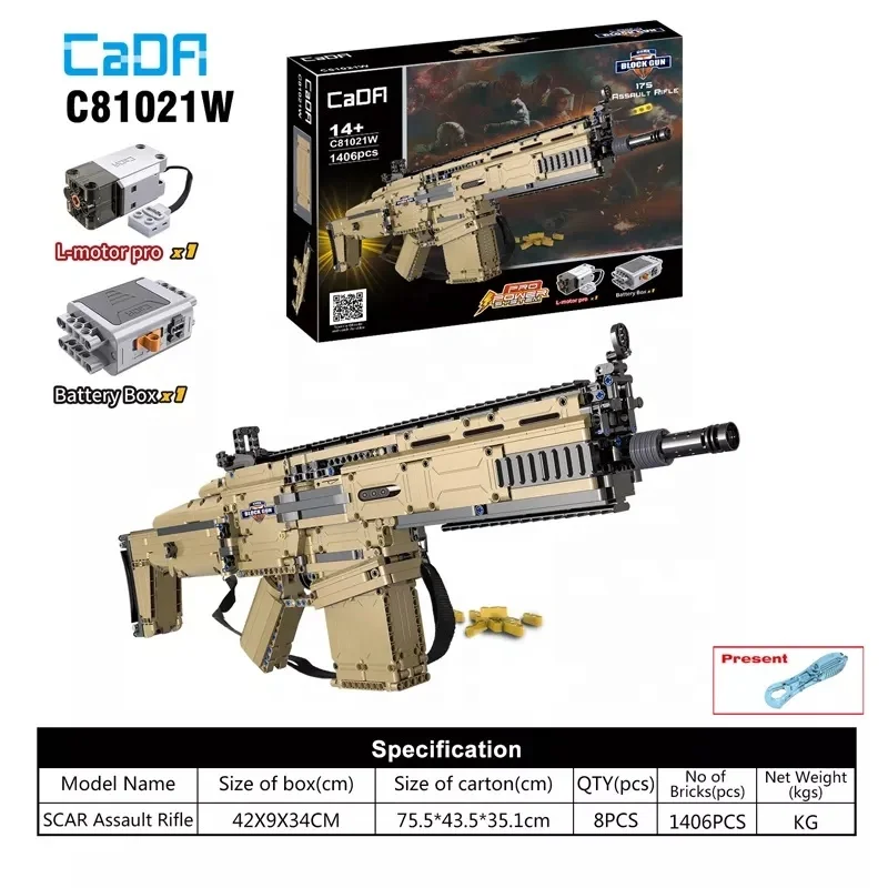 CaDA C81021W SWAT Military WW2 Weapon Assault Rifle Models 1406Pcs Building Blocks Technical Compatible Gun Bricks Toys