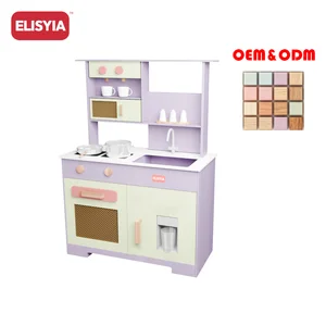 Wooden Kitchen Toys for Toddlers 1-3 Years Non Toxic Microwave Toaster Pots Pans Play Food Sink Indoor Preschool Educational