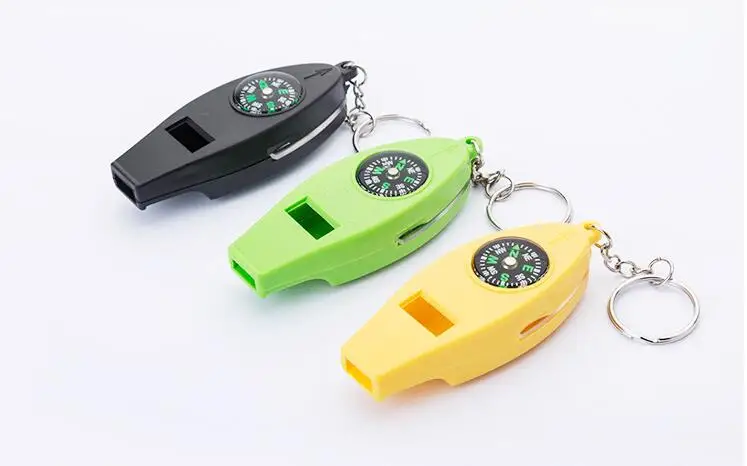 4 in 1 Outdoor Camping Multifunctional Lifesaving Emergency Survival Whistle with Compass Firestarter Thermometer