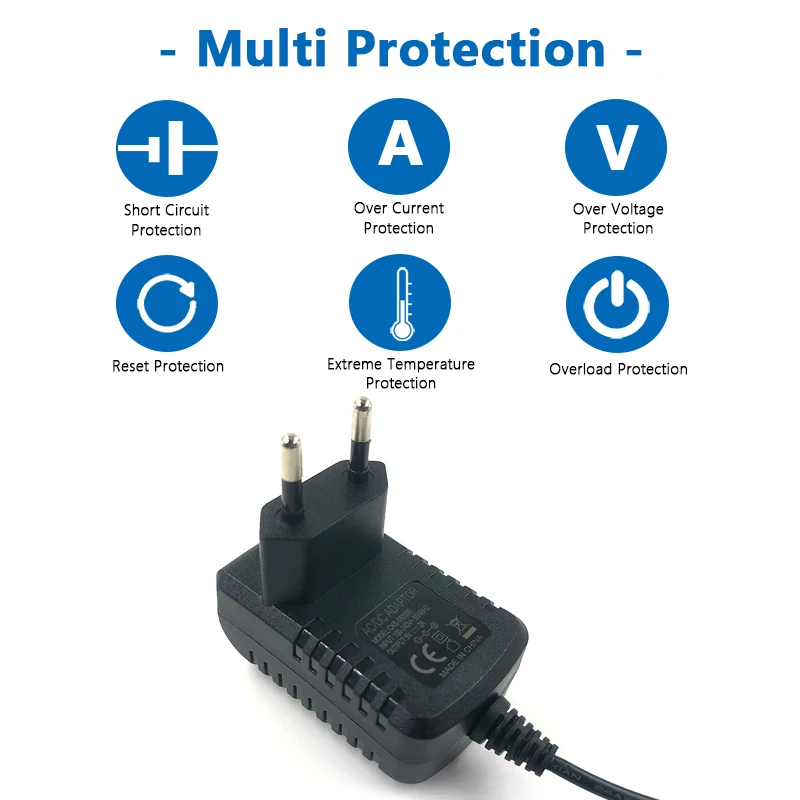 Hot selling 12V 1A adaptor European wall plug Black monitoring printer DC power adapter