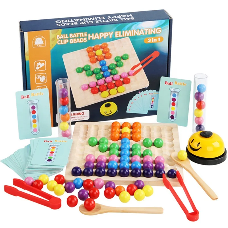 3 in 1 Montessori Sensory Toy For Children Test Tube Clip Bead Elimination Game Fine Motor Training Education Rainbow Wooden