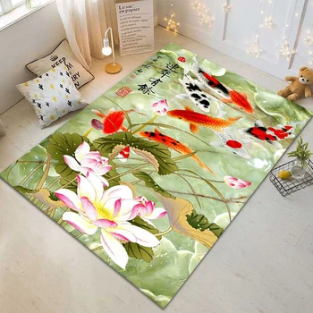 Custom Large 3D Lotus Pond Floor Wall Mural Super High Definition Koi Self-Adhesive PVC for Home Decoration Made of Polyester