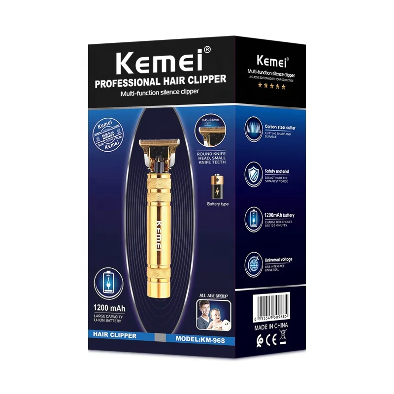 Золотой машинка для стрижки волос оптовая продажа Kemei KM-968 Мужская Профессиональный USB аккумуляторная электрическая машинка для стрижки волос