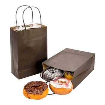 Saving Nature Customized Logo Paper Bag Black Paper Medium Retail/Gift/Food Bag - with Handles - 10" x 6 3/4" x 12"