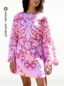 Couture Fashion Ladies Mini Digital Print Silk Flare Sleeve Eco-Friendly Casual Dress