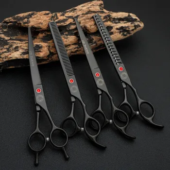 7-Inch Black Stainless Steel Pet Shears Set Japan 440C with Red Screw for Dog Grooming