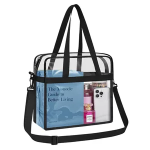 Clear Bags Stadium Approved Clear PVC Tote Bag Portable Plastic Rope Handle Bag with Zipper Customized logo