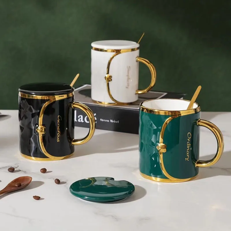 European Tracing Gold Ceramic Mug Creative Bag Coffee Mug