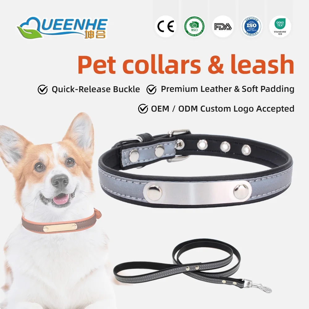 Wholesale Soft Leather Dog Collar PU Leather Adjustable Dog Cat Collar - product detail 1
