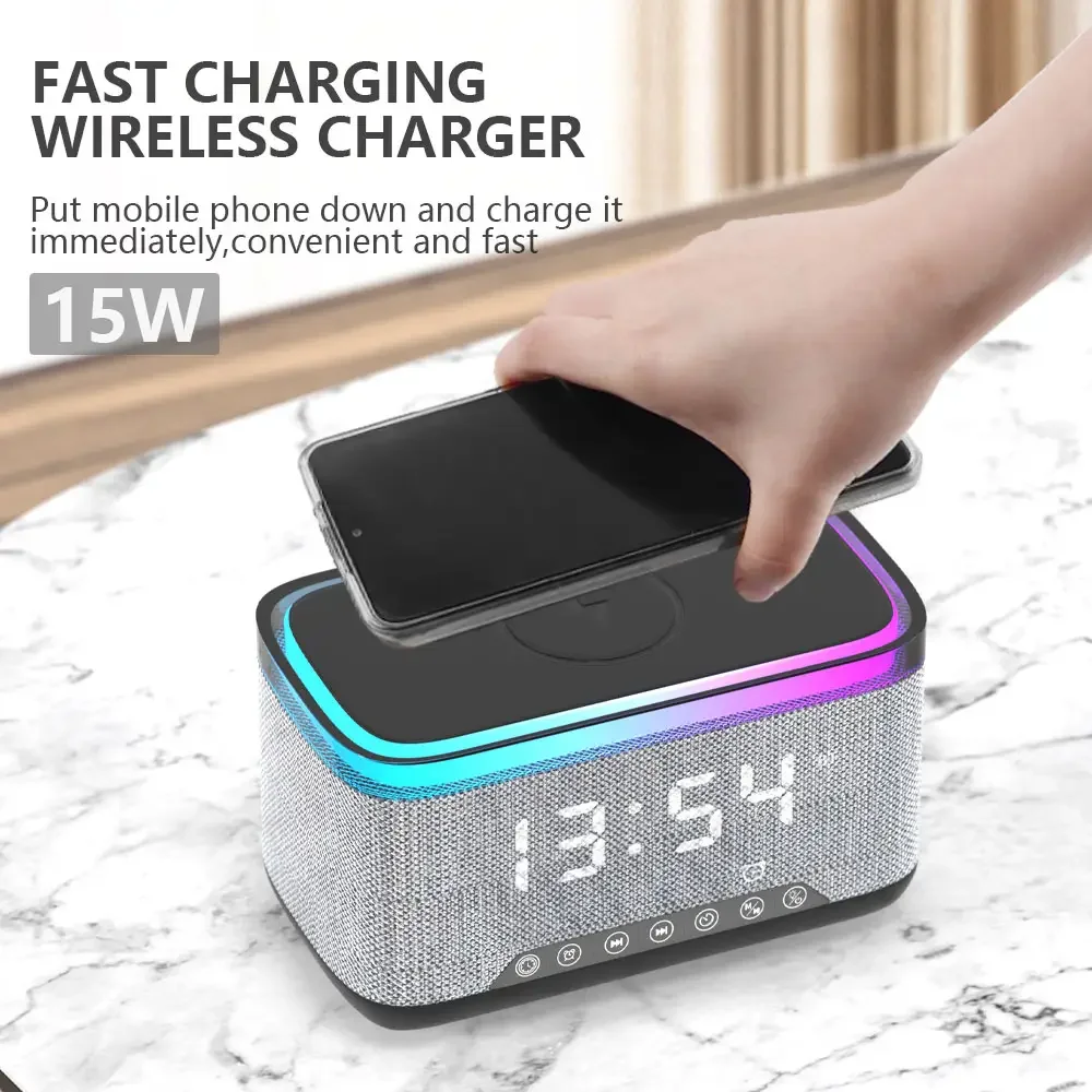 Wireless Charger LED Atmosphere Lamp for Bluetooth Speaker Night Light Alarm Clock-Fast Charging 7W/10W Output Power for Bedroom
