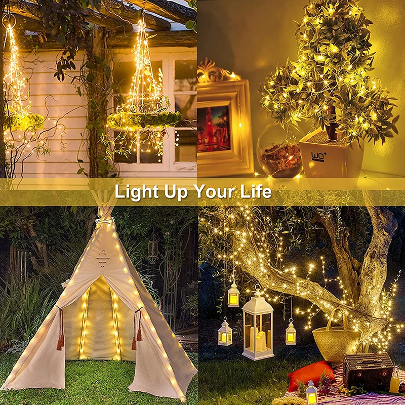 Solar String Light Outdoor Waterproof 100 Led Warm Lights Landscape