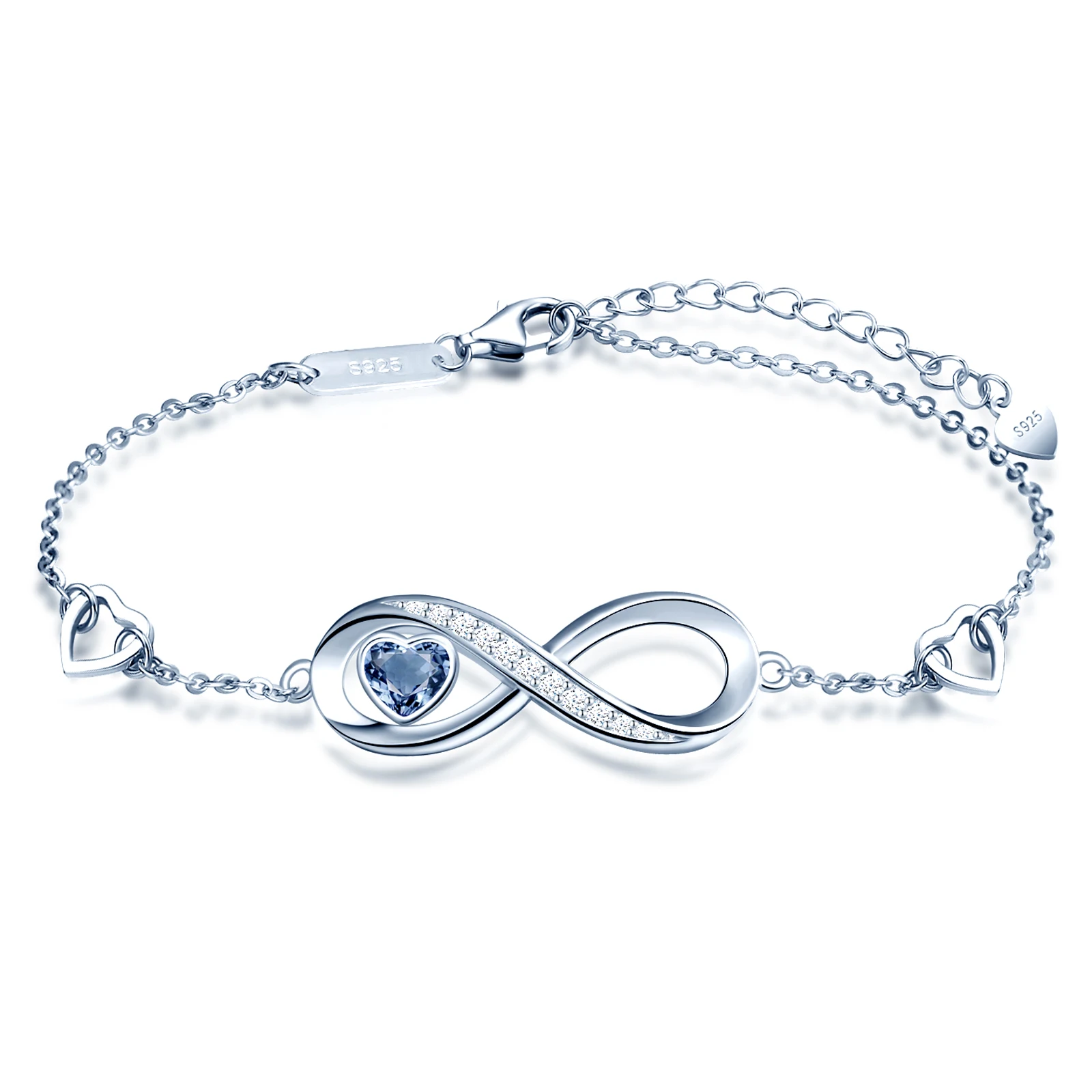 Infinity Heart Symbol Charm Link Bracelet for Women Fine Jewelry 925 Sterling Silver Women Bracelets