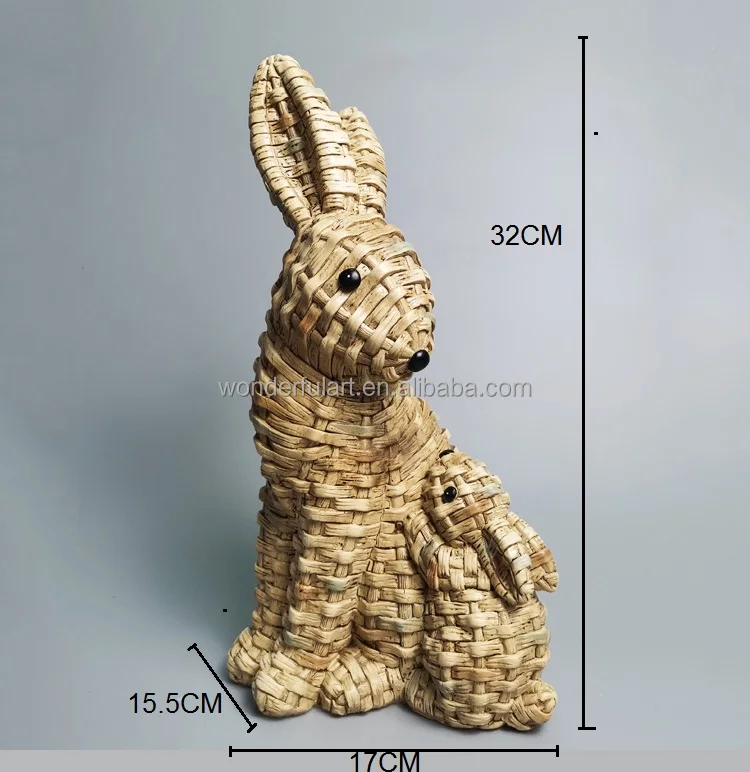 Bamboo Rattan Design Homedecor Resin Animal Statue Polyresin Rabbit ...