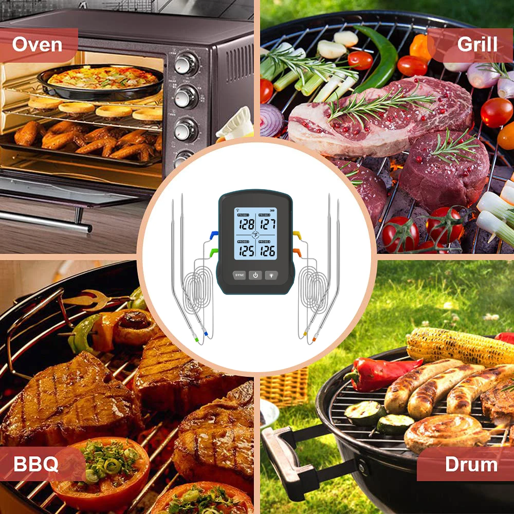 Smart Wireless RoHS CE Blue-Tooth Meat Kitchen Cooking BBQ Grill Thermometer  with 4 Probes - China Wireless Thermometer and BBQ Thermometer price