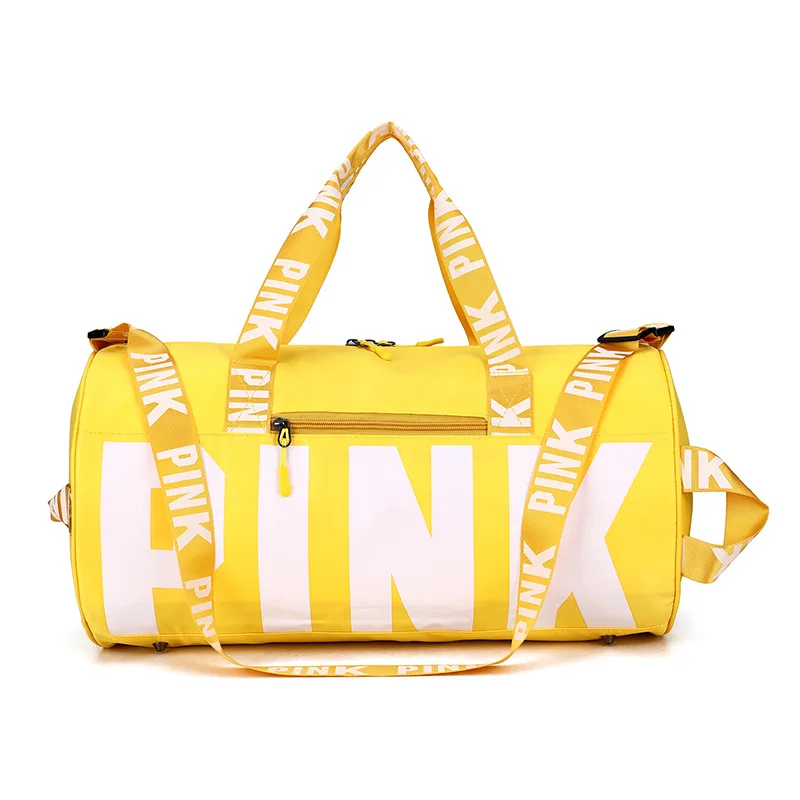 Khaki Trendy Letter Print Travel Duffle Handbag, Lightweight Luggage  BagPortable Sports Fitness Bag