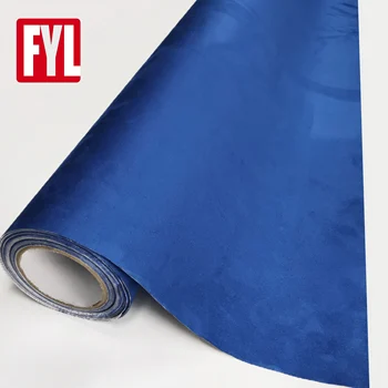 New Premium 1.52*15M Sapphire Blue Suede Fabric Vinyl Wrap Microfiber Self-adhesive Car Interior Wrap