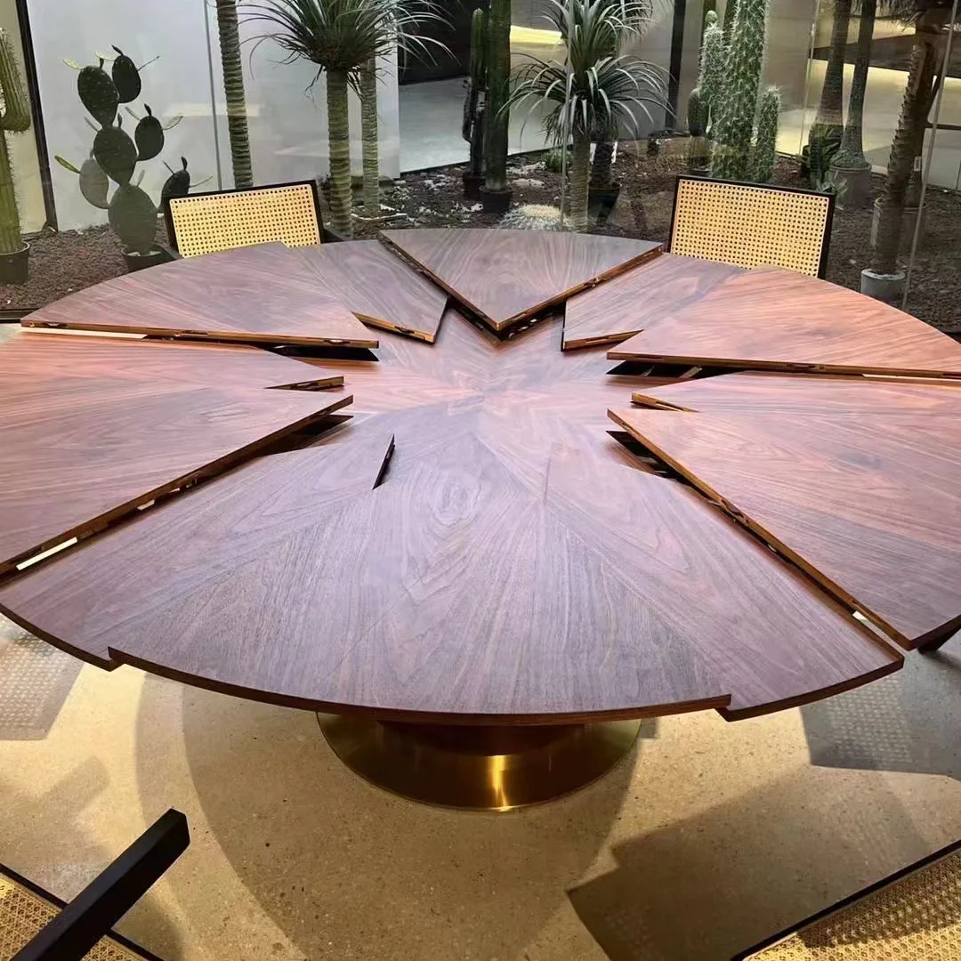 New Chinese style retractable dining table circular wooden restaurant gathering for multiple people retractable dining table