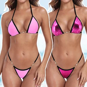 New Design Extreme G String Mini Bathing Suit Thong Bikini 2-Piece Set Women Sexy Exotic Micro Front Logo