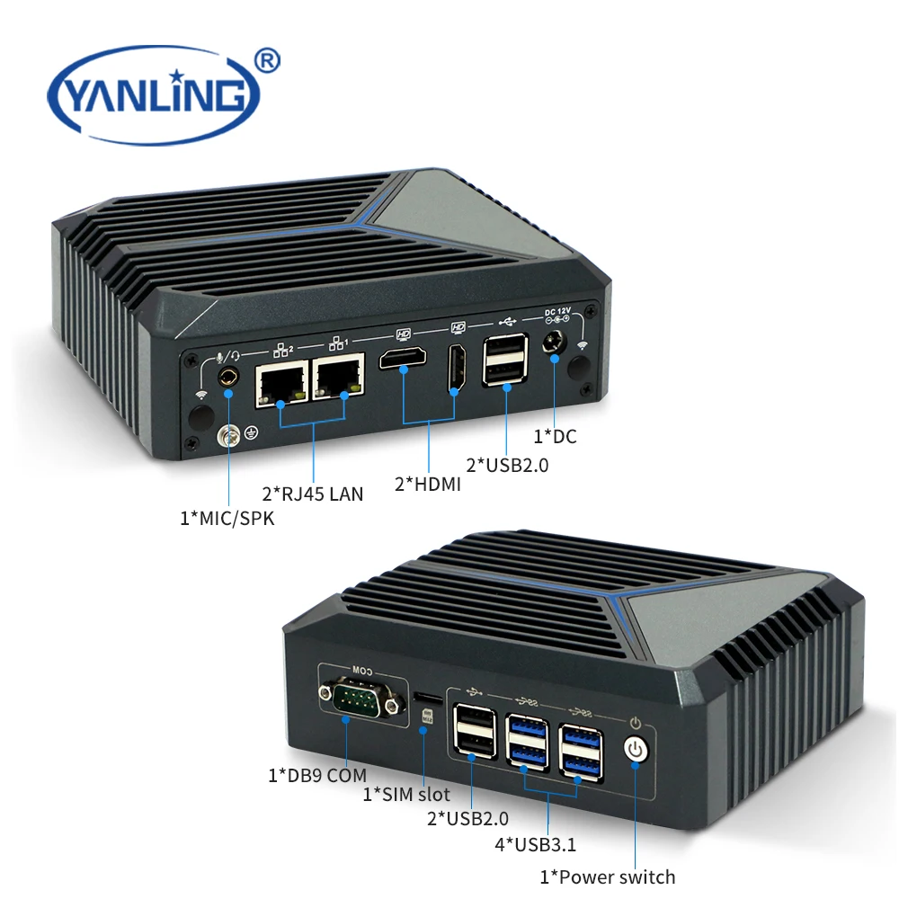 Yanling J6412 Mini Computer 12th Gen Elkhart Lake X86 Fanless MinI PC 12v with Serial RS232 Port