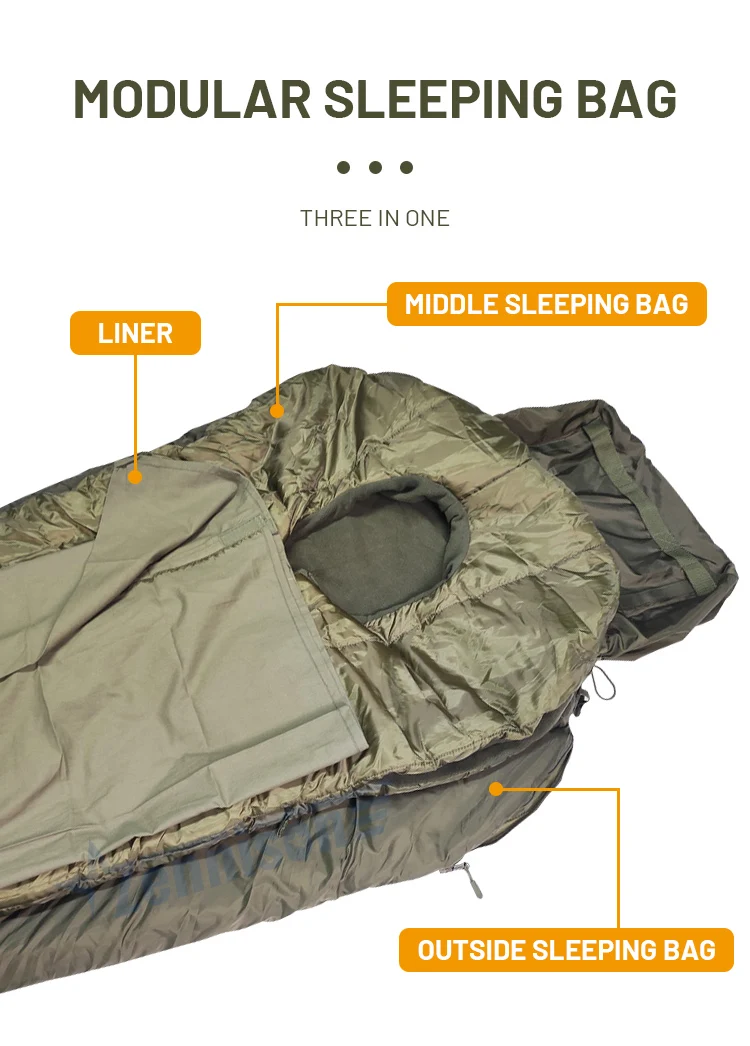 3 In 1 Nylon Winter Sleeping Bag O.d Green Camping Sleeping Bag Thick