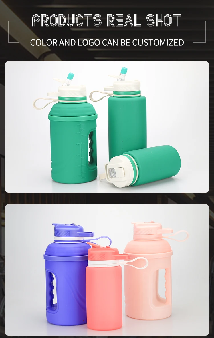 Portable BPA Free Silicone Water Bottle - 74oz Capacity