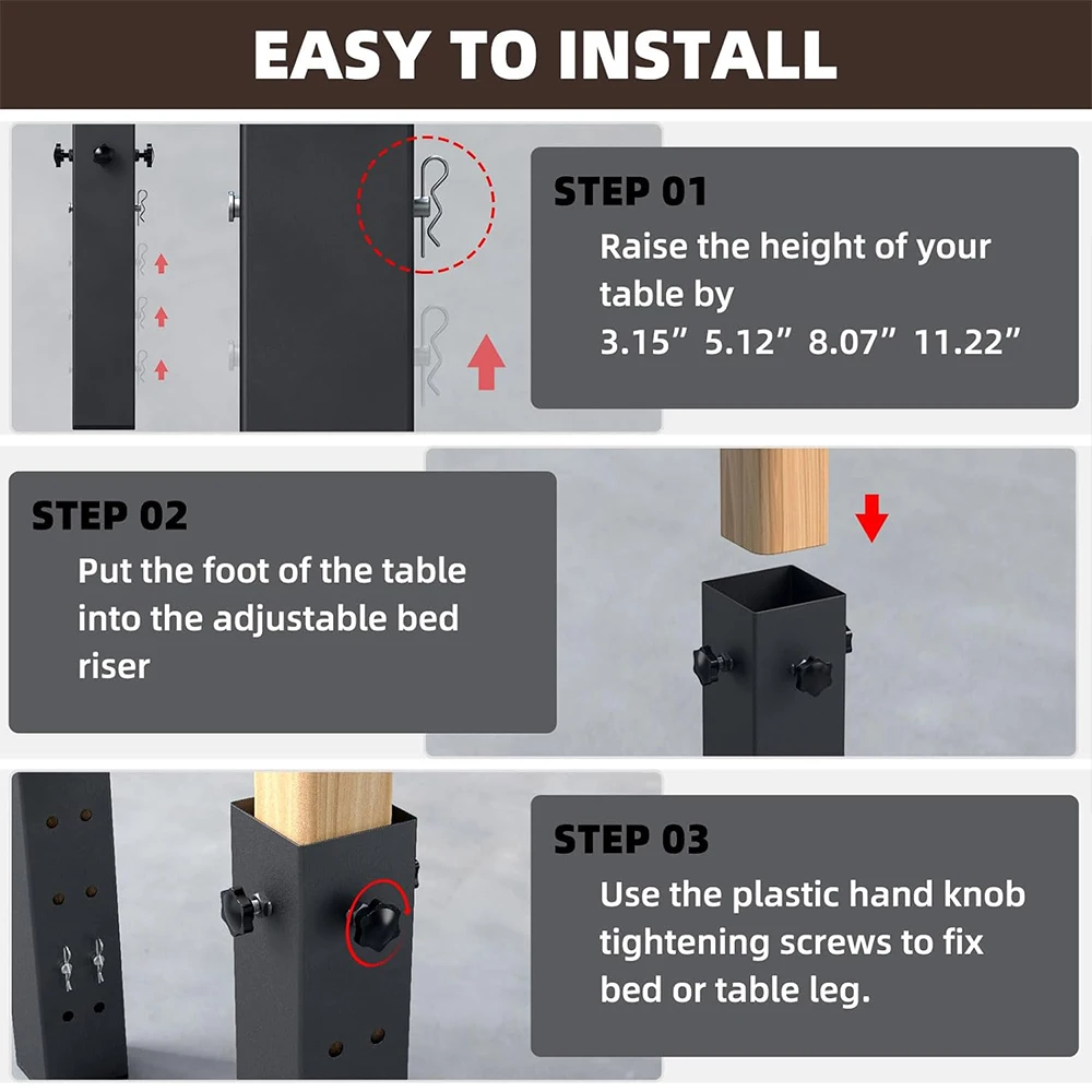 Table Legs Extenders for Adjustable Folding Table Metal Square Table Legs Risers for Straight Legs