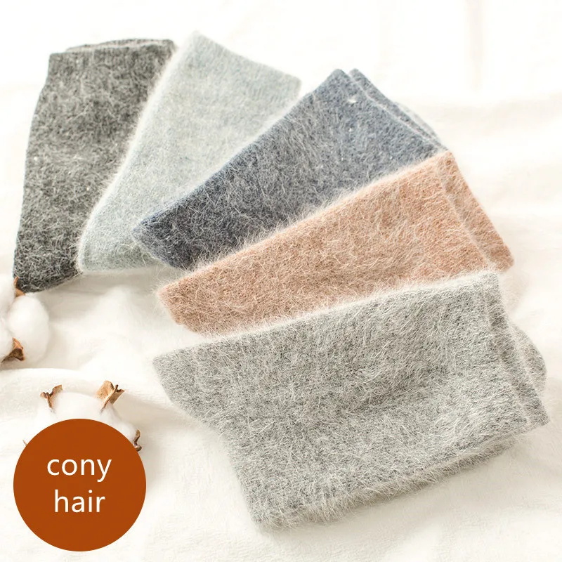 2025 New Style Solid Color Warm Socks Angora Rabbit Wool Socks Women's Thickened Wool Winter Tube Socks
