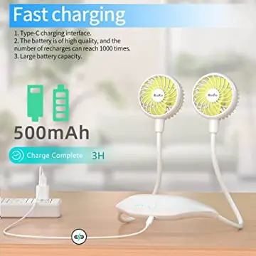 OPOLAR 9600mah Neck Fan Lasts 26hrs, Rechargeable Portable Fan