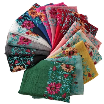 Embroider Floral Other Head Scarf&Shawl Bandana Print Cotton Scarves and Wraps Soft Foulard Muslim Hijab For Women
