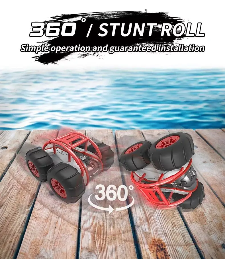 2.4 GHz Waterproof Remote Control Mini RC Stunt Cars 4WD All-Terrain Amphibious Vehicle Made of Durable Metal