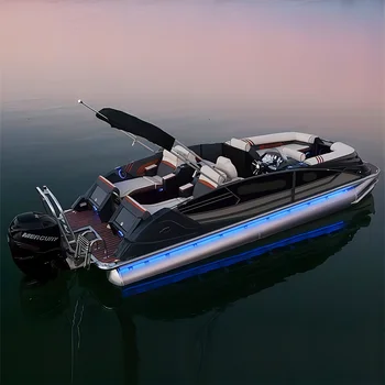 sports aluminum fiberglass luxury floating cheap fishing house boat pontoons party barge pontoon boat with motor and trailer