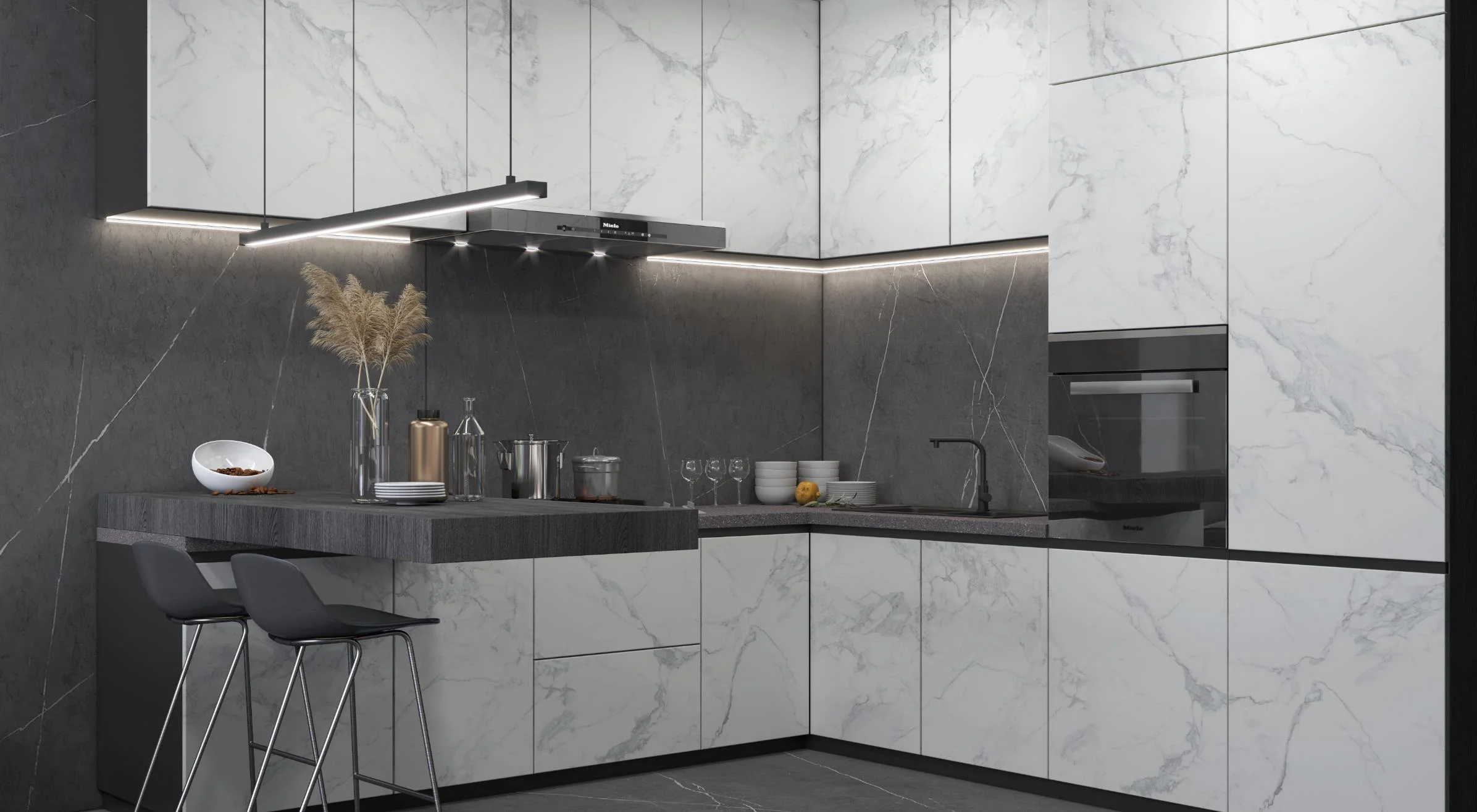 Luxury Kitchen Complete Sets Modern White Sintered Stone